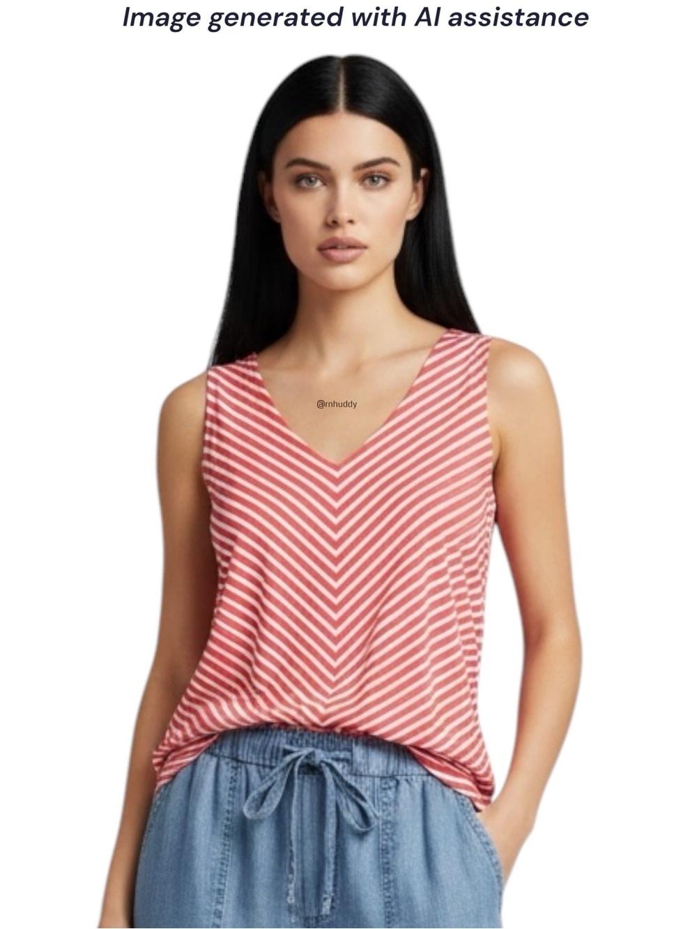 Talbots petite M red white v-striped linen blend tank